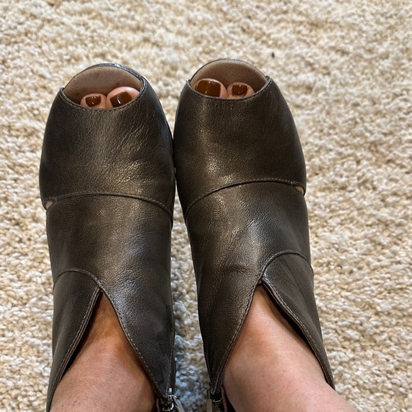 Dansko Dark Brown Peep-Toe Ankle Booties - Picture 1 of 7